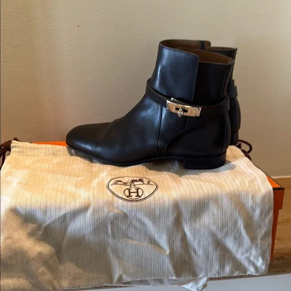 Hermes Black Ankle Boots with Strap Detail - Picture 8 of 17